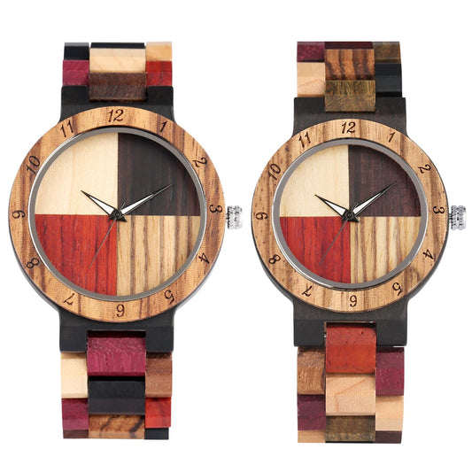 Vintage Wood Pattern Dial Quartz Watch for Men Women Colorful Wooden Bangle Watch Band Stylish Natural Wooden Couple Wristwatch